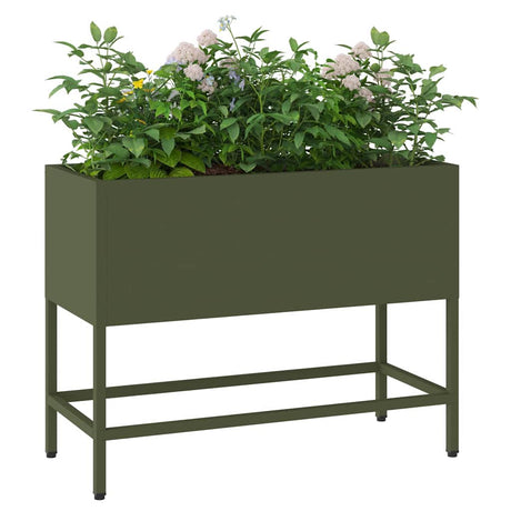 Vidaxl verhoogde tuin plantbak olijfgroen 60 x 26 x 45 cm staal