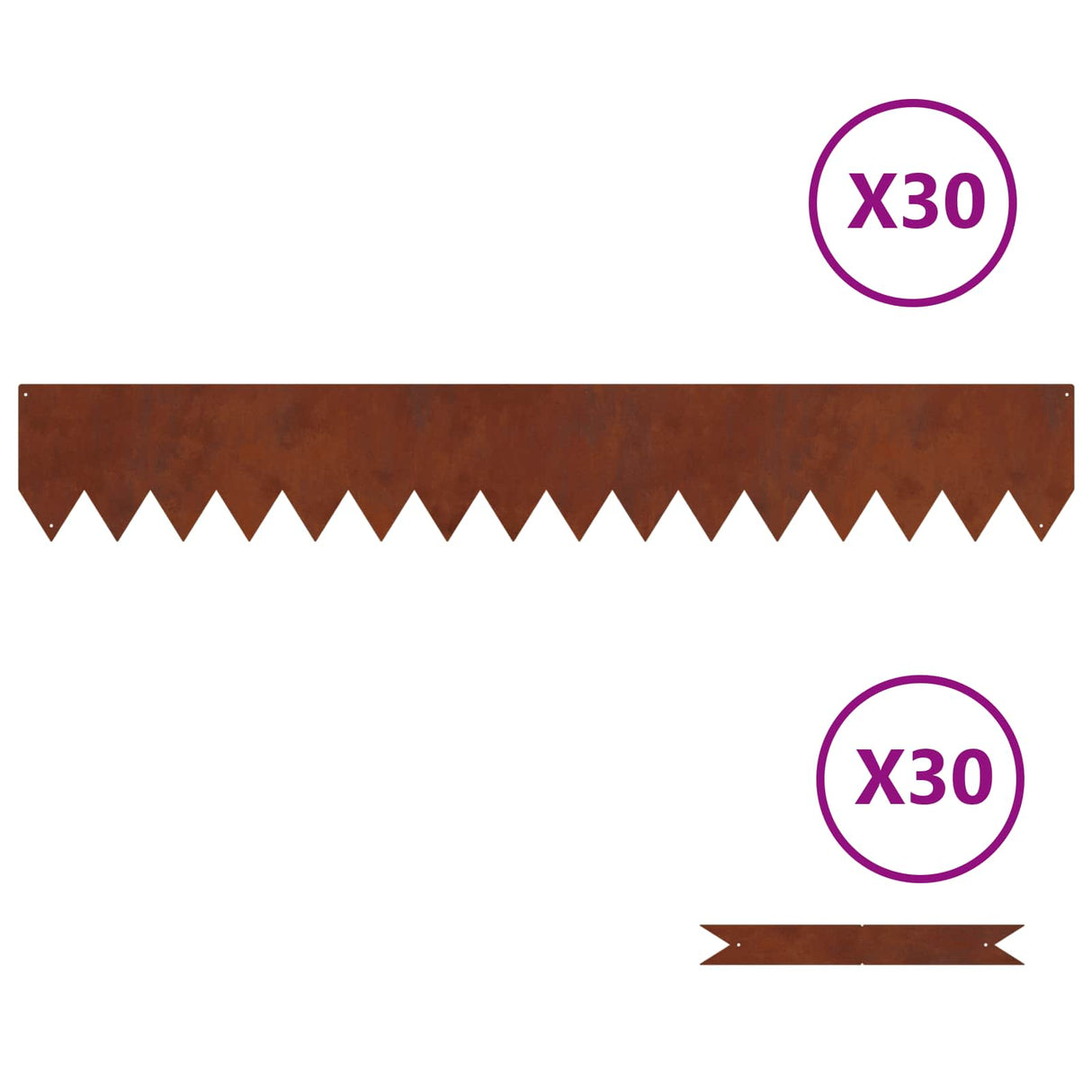 Vidaxl tuinrand 30 pcs bruin 100 x 0.05 x 20 cm cortenstaal
