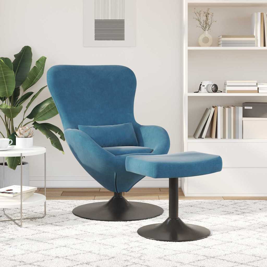 Vidaxl egg chair met voetsteun with footstool blauw fluweel