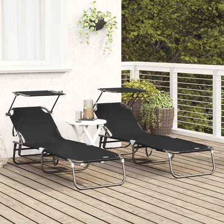 Vidaxl opvouwbare zonnebed 2 st oxford zwart