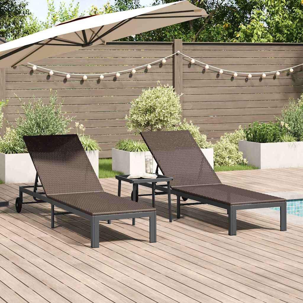 Vidaxl ligstoel 3 st poly rattan bruin