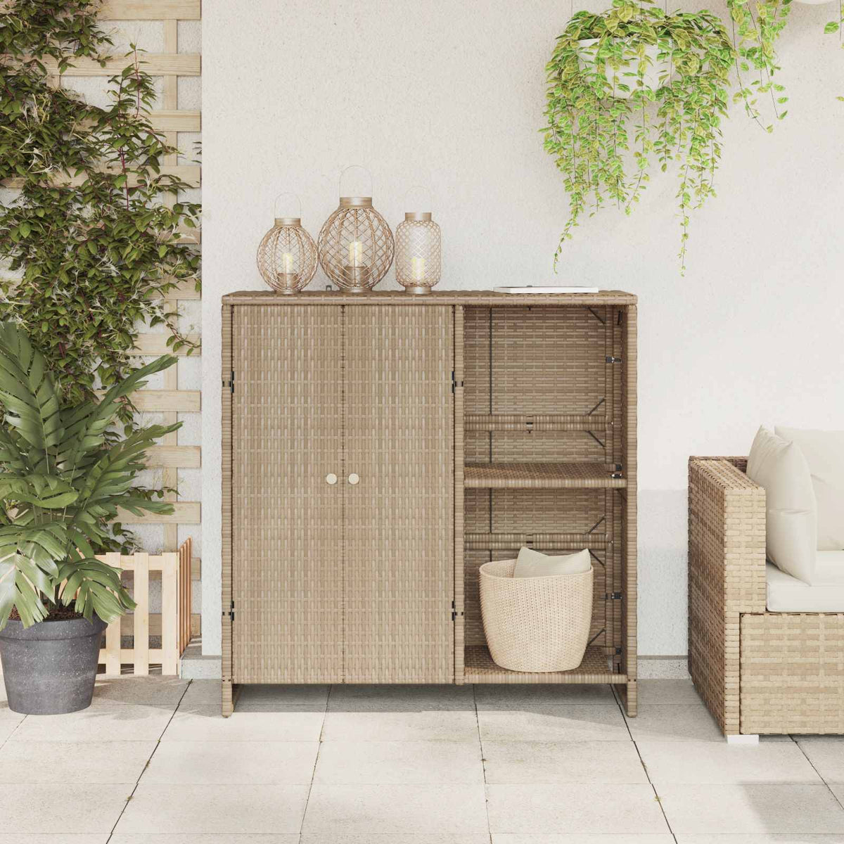 Vidaxl opbergkast met plank met opslag beige 100 x 36 x 102 cm rattan