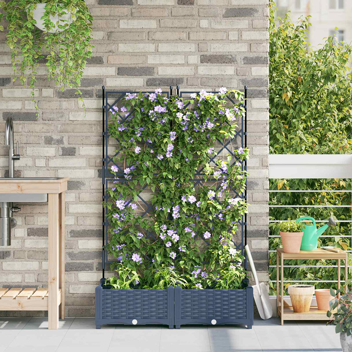 Vidaxl tuin bloempot 2 pcs grijs 80 x 40 x 125,5 cm staal