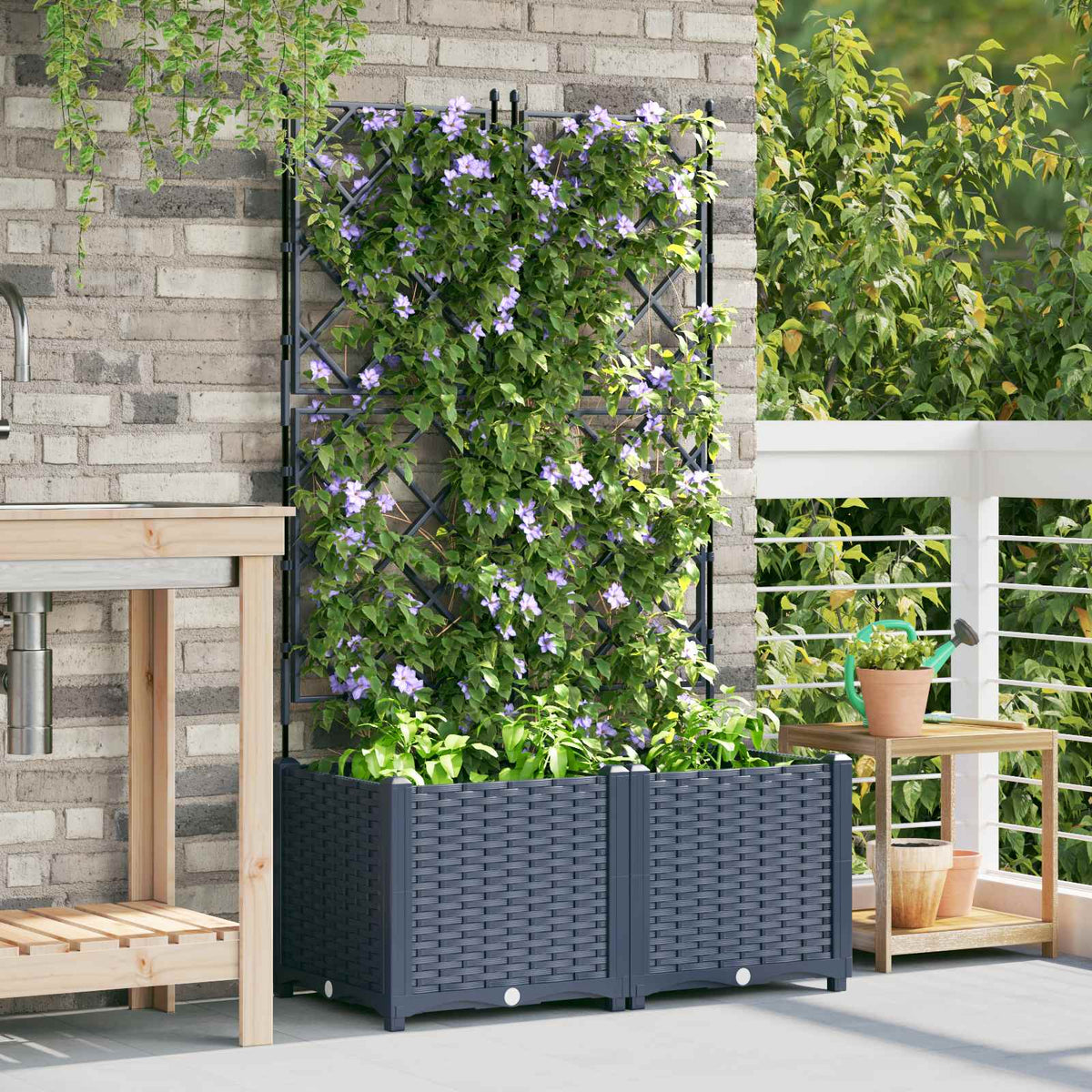 Vidaxl plantenbak 2 st grijs 80 x 40 x 143 cm pp