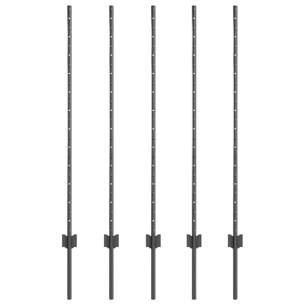 Vidaxl afrasteringspaal 5 pcs grijs 120 cm staal