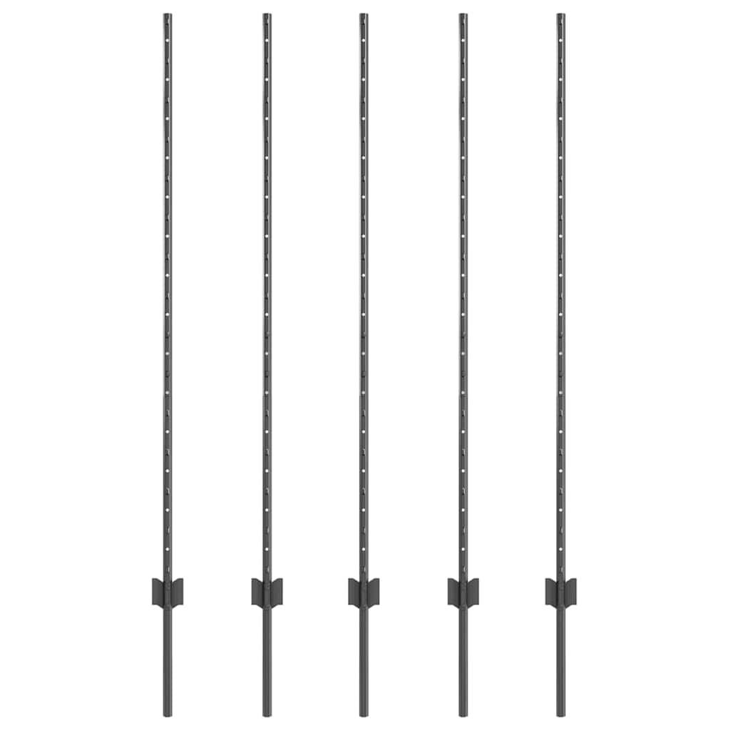 Vidaxl afrasteringspaal 5 pcs grijs 140 cm staal