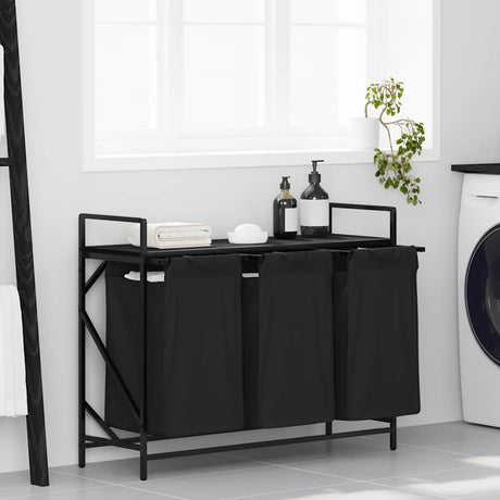Vidaxl wasmand 3 vakken met plank zwart eikenkleurig