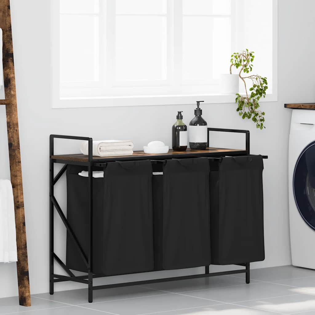 Vidaxl wasmand 3 vakken met plank gerookt eikenkleurig