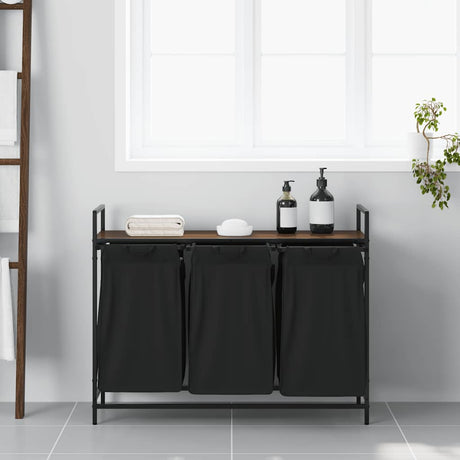 Vidaxl wasmand 3 vakken met plank bruin eikenkleurig