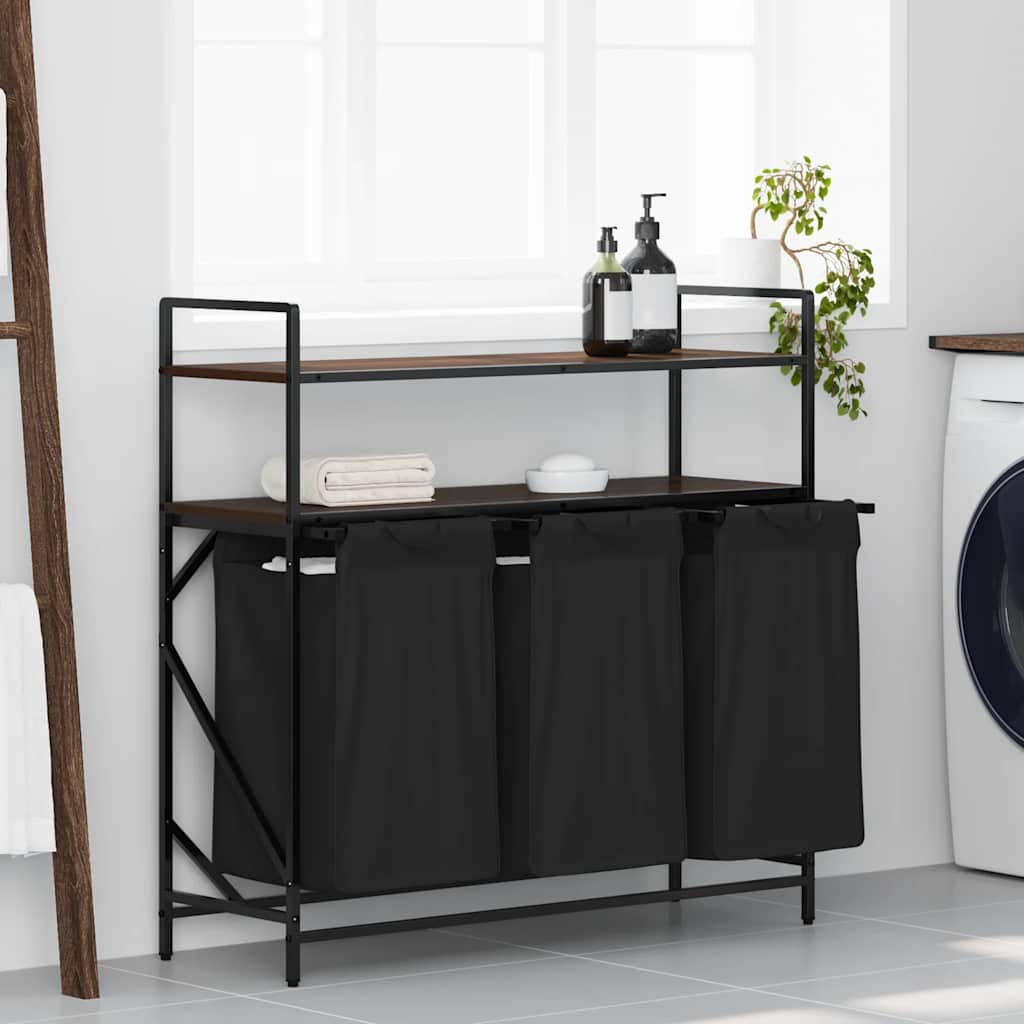 Vidaxl wasmand 3 vakken met planken bruin eikenkleurig