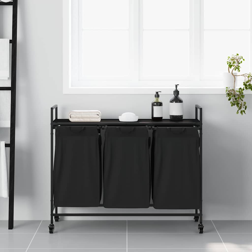 Vidaxl wasmand 3 vakken met planken zwart eikenkleurig