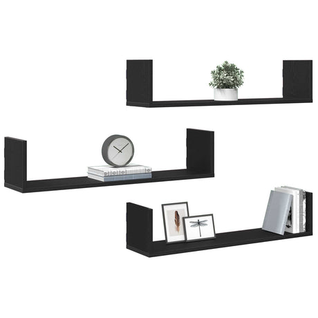 Vidaxl wandplanken 3 stuks zwart eiken 80x18x18 cm bewerkt hout