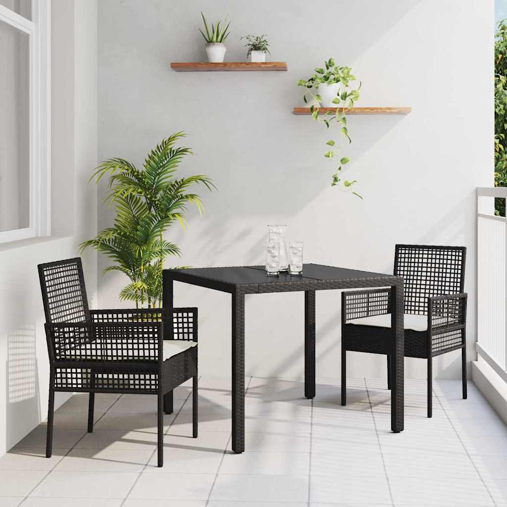 Vidaxl tuin eettafelset 3 st zwart poly rattan