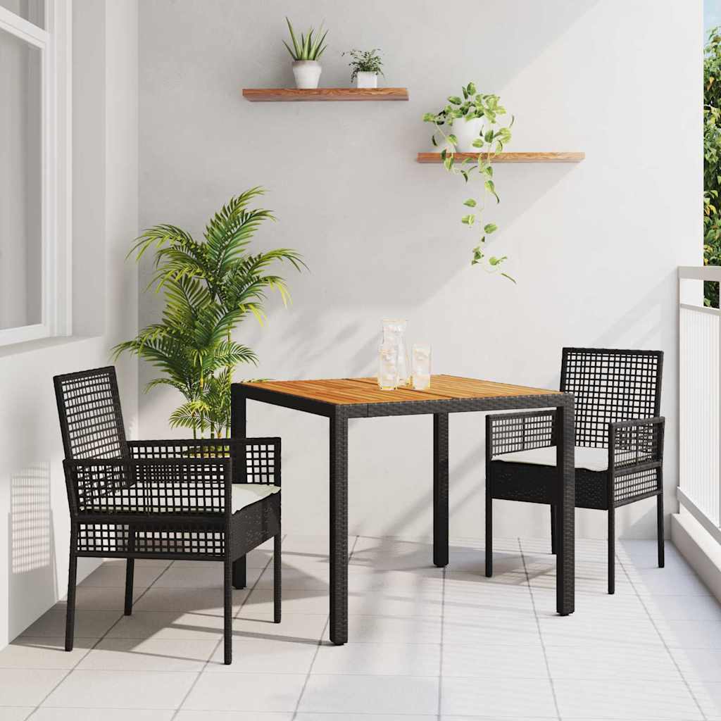 Vidaxl tuin eettafelset 3 st zwart poly rattan