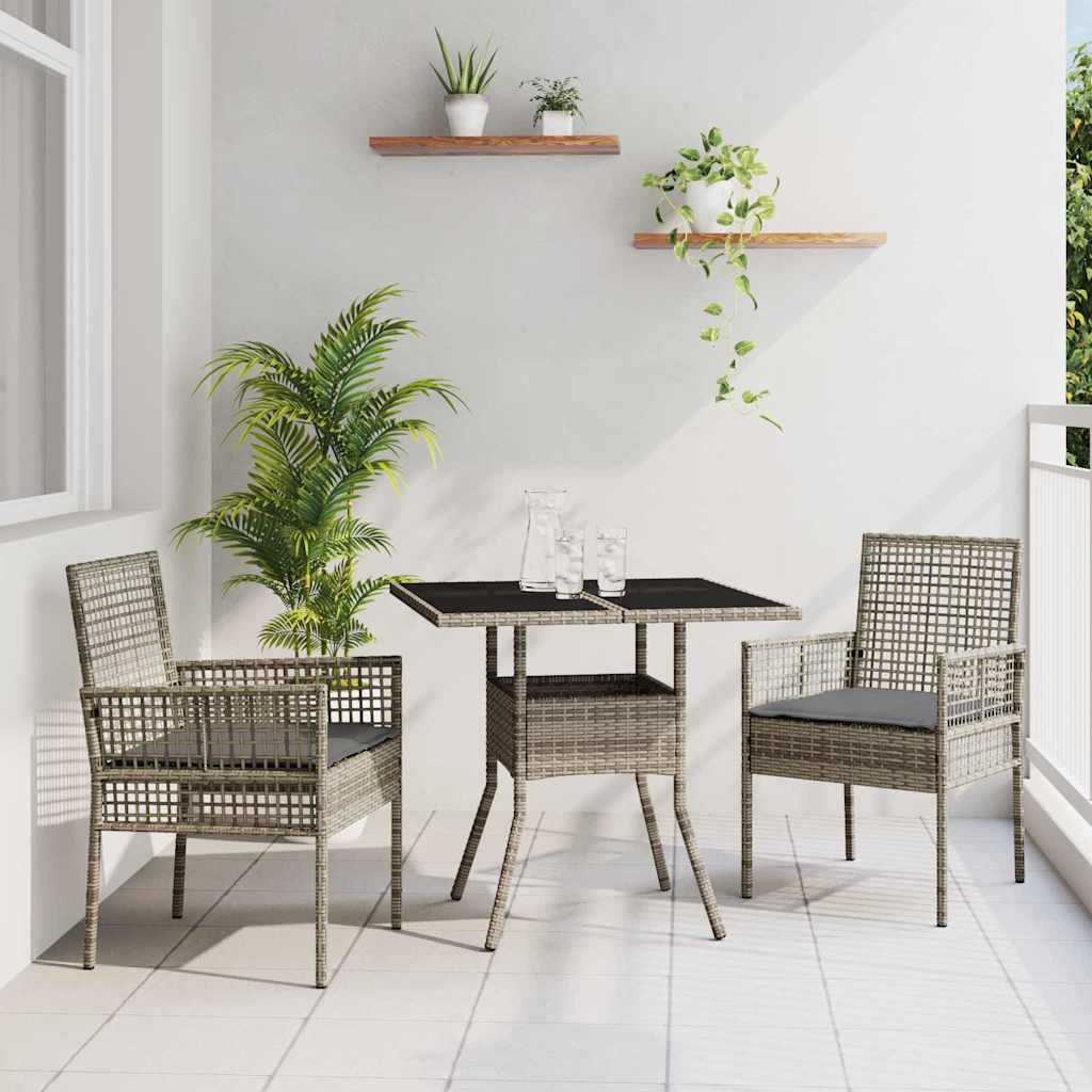 Vidaxl tuin eettafelset 3 st grijs poly rattan