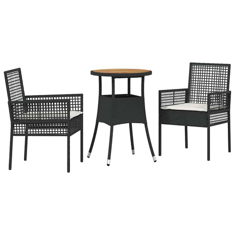 Vidaxl tuin eettafelset 3 st zwart poly rattan