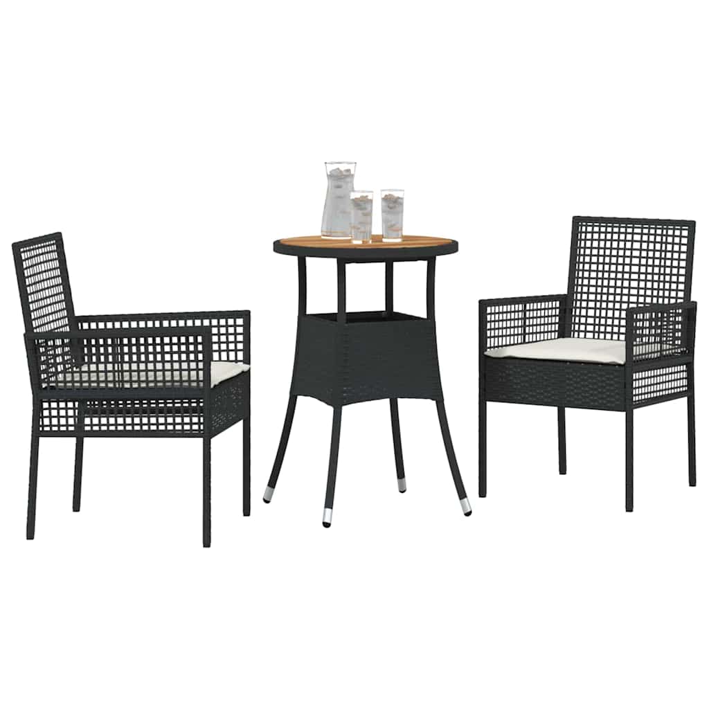 Vidaxl tuin eettafelset 3 st zwart poly rattan