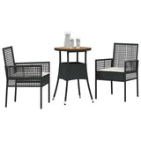 Vidaxl tuin eettafelset 3 st zwart poly rattan