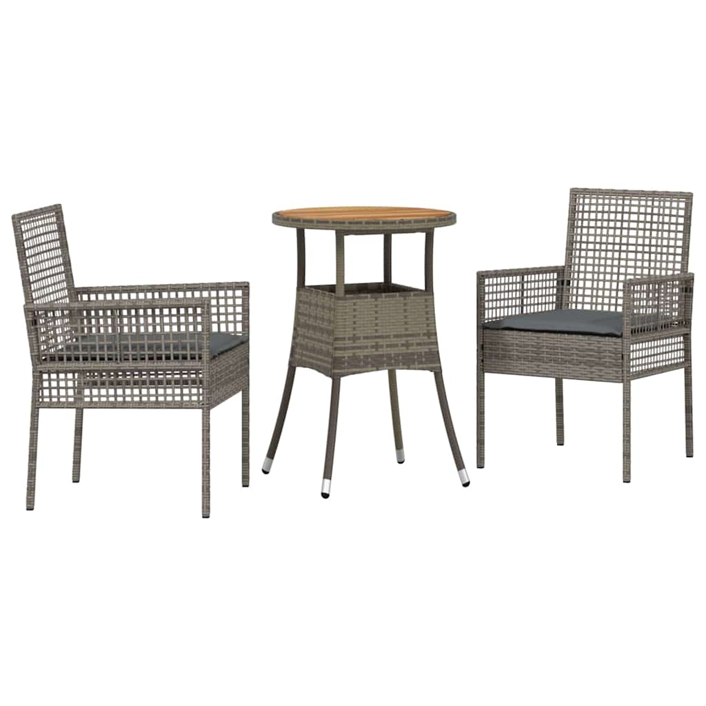 Vidaxl tuin eettafelset 3 st grijs poly rattan