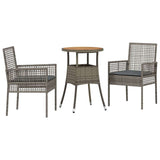 Vidaxl tuin eettafelset 3 st grijs poly rattan