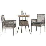 Vidaxl tuin eettafelset 3 st grijs poly rattan