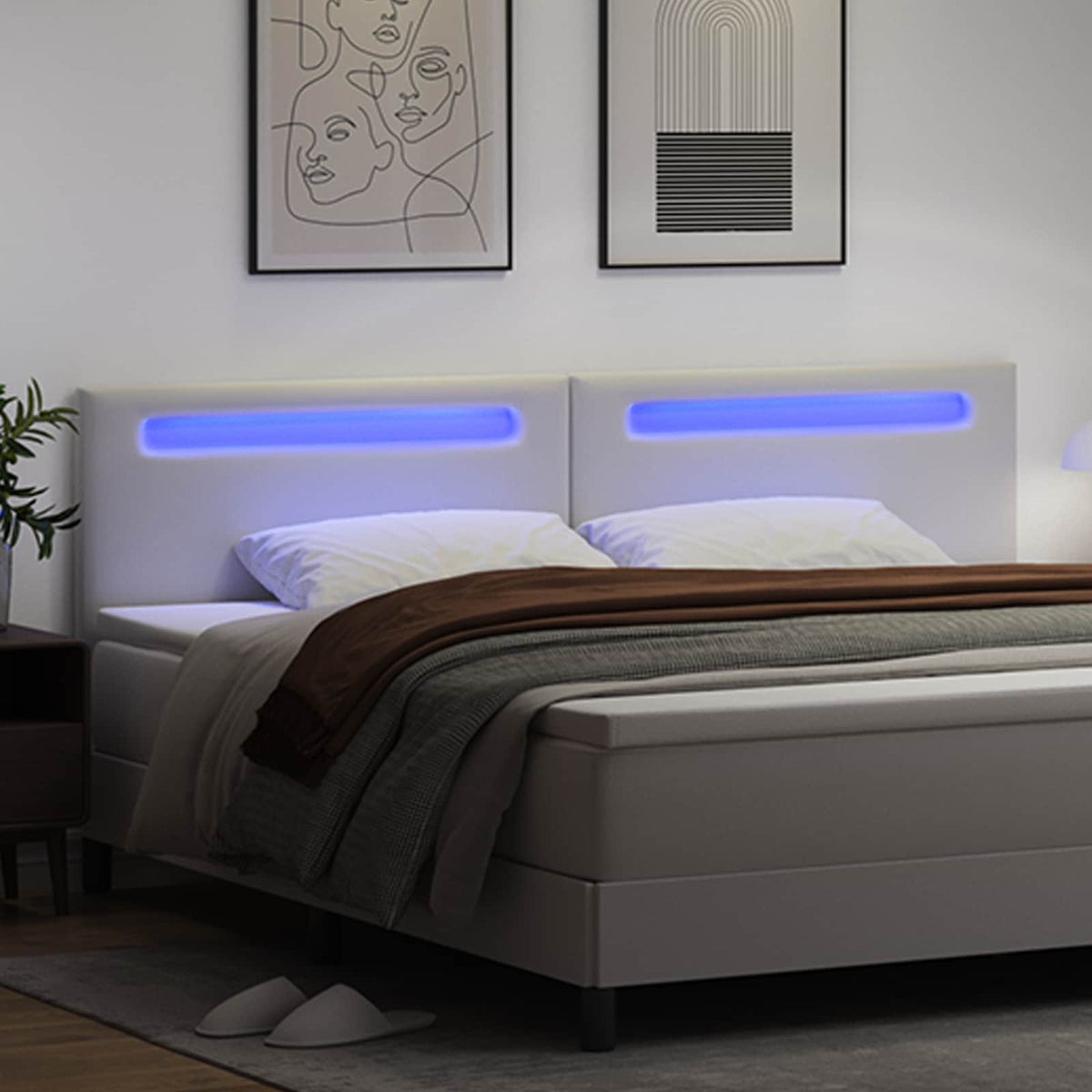 Vidaxl led hoofdbord wit nep leer