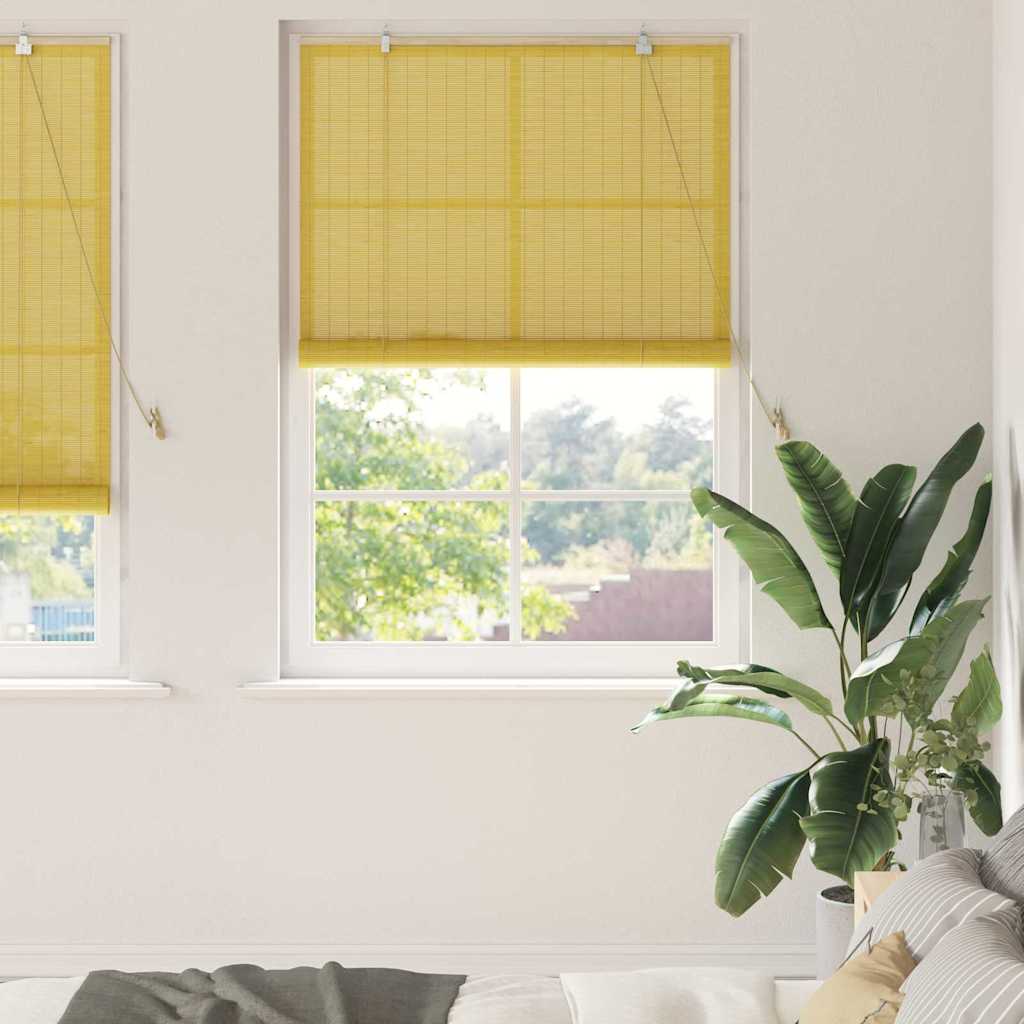 Vidaxl rolgordijn met gordijnen geel 100 x 220 cm bamboe