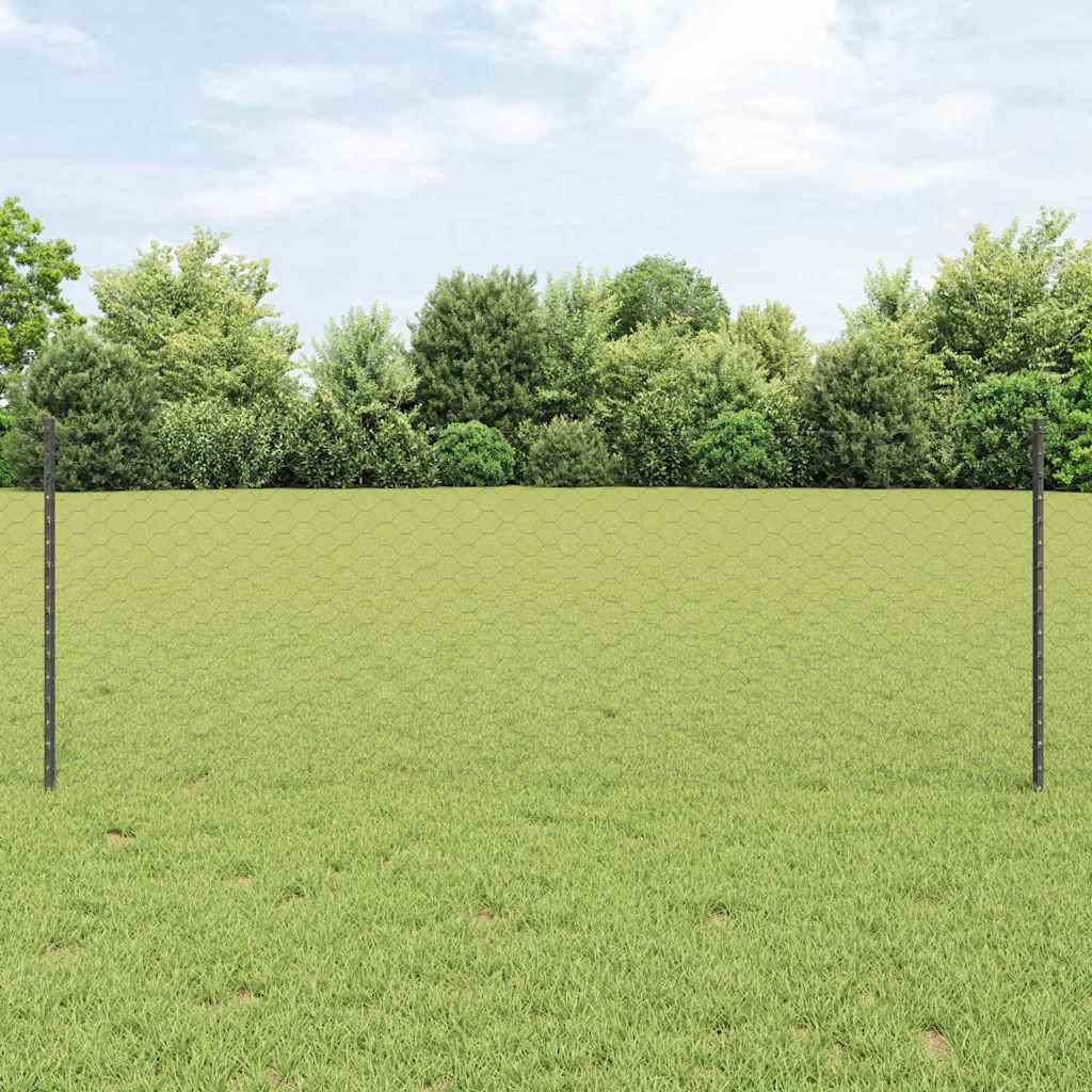 Vidaxl hek met paal grijs 0,8 x 10 m staal en pvc