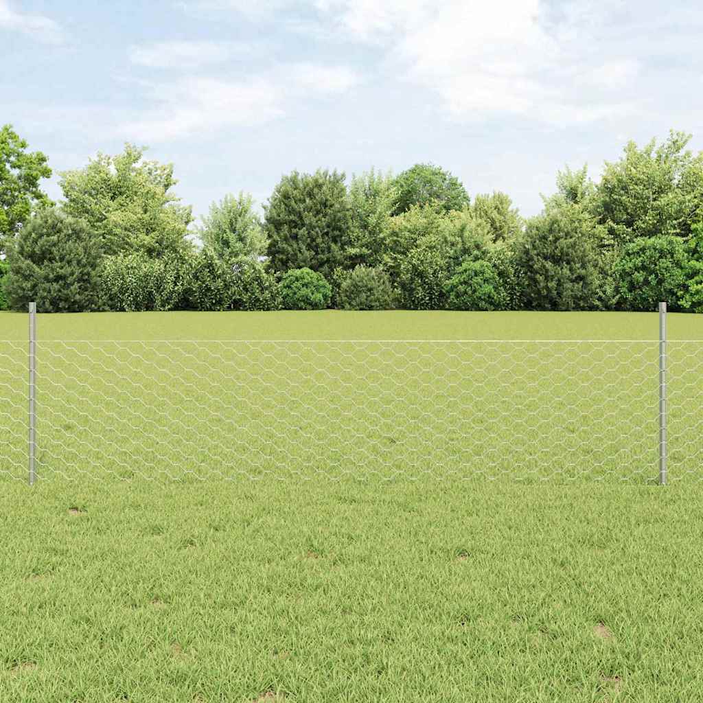 Vidaxl hek met paal zilver 0,5 x 10 m staal
