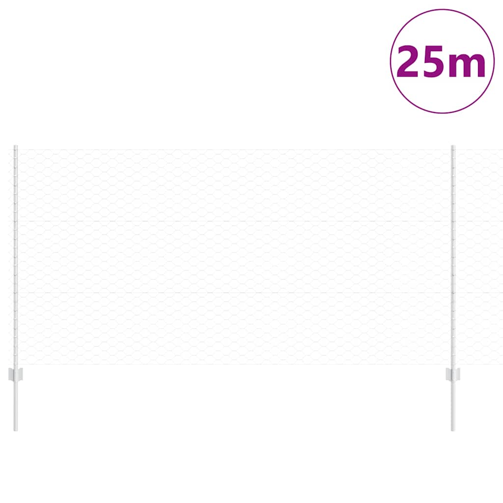 Vidaxl hek met paal zilver 1,2 x 25 m staal
