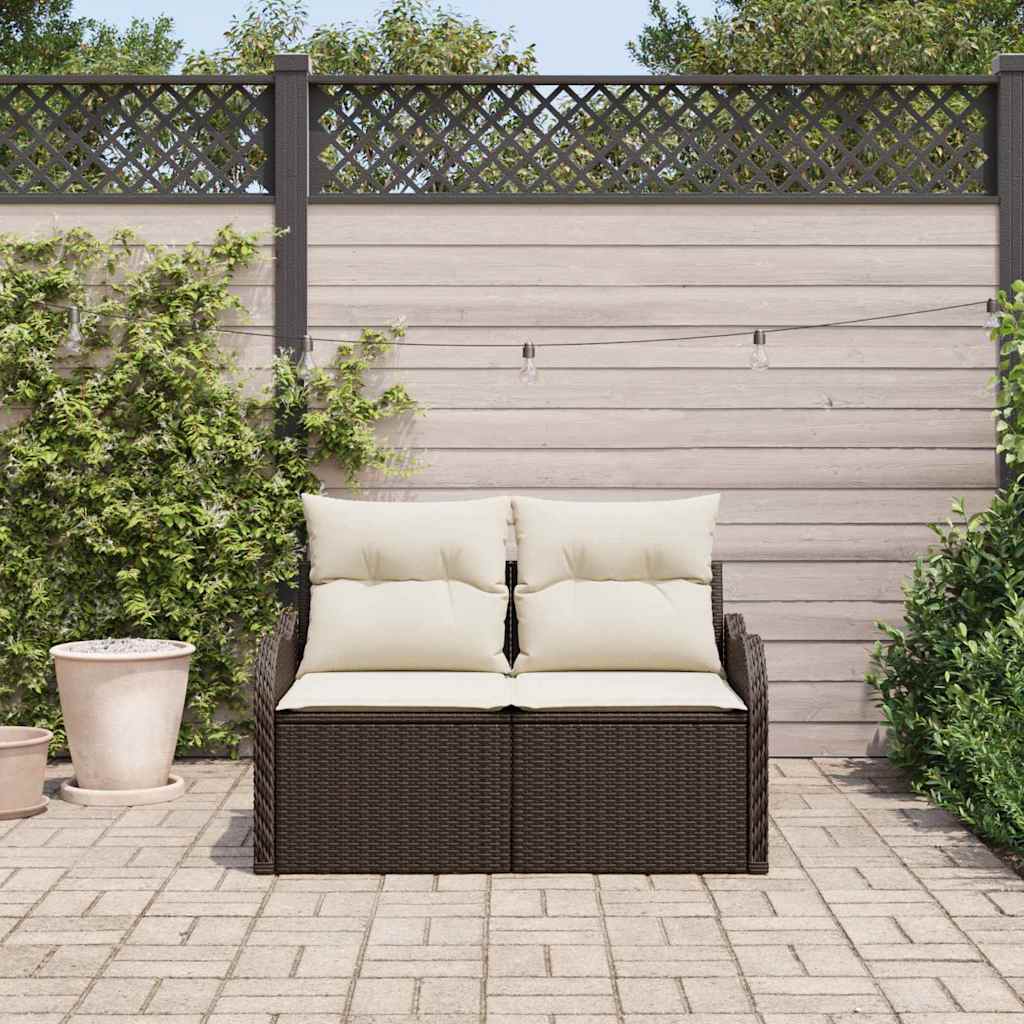 Vidaxl tuinbank met kussen bruin 121 x 62 x 69cm poly rattan