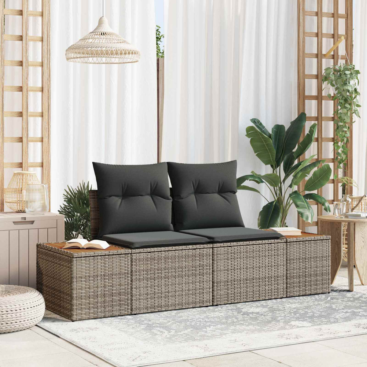 Vidaxl tuinbank grijs 184 x 62 x 85cm poly rattan