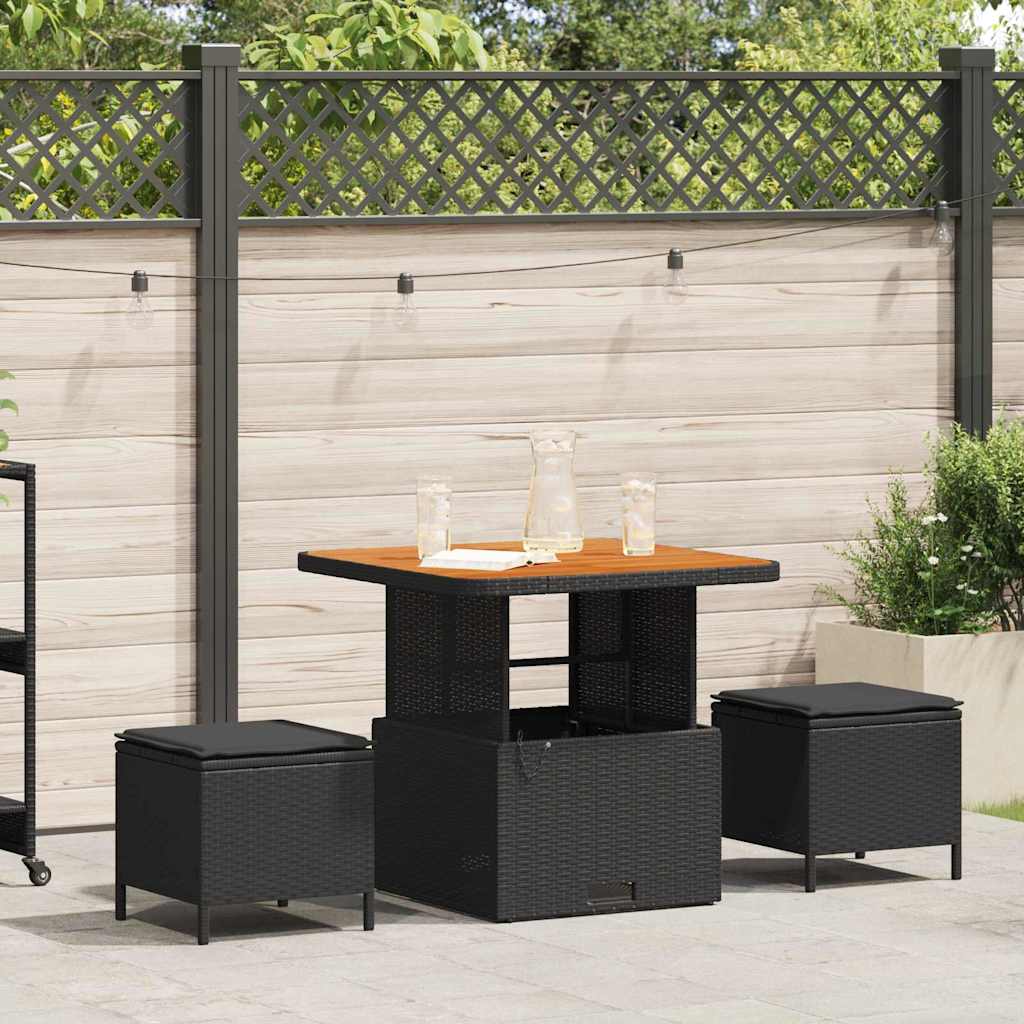 Vidaxl tuin eettafelset 3 st zwart poly rattan