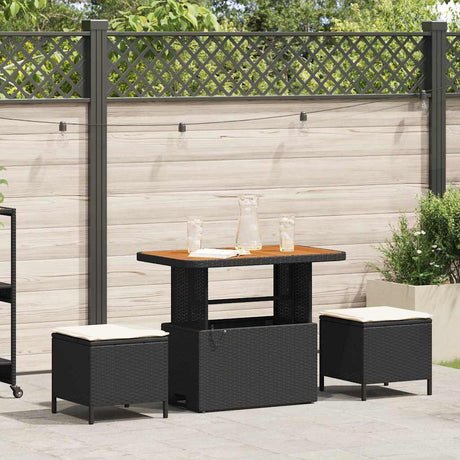 Vidaxl tuin eettafelset 3 st zwart poly rattan