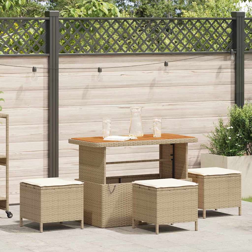 Vidaxl tuin eettafelset 4 st beige poly rattan