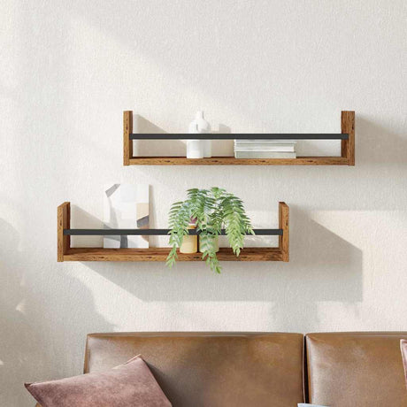 Vidaxl wandplank 2 st oudhout 60 x 16 x 14 cm