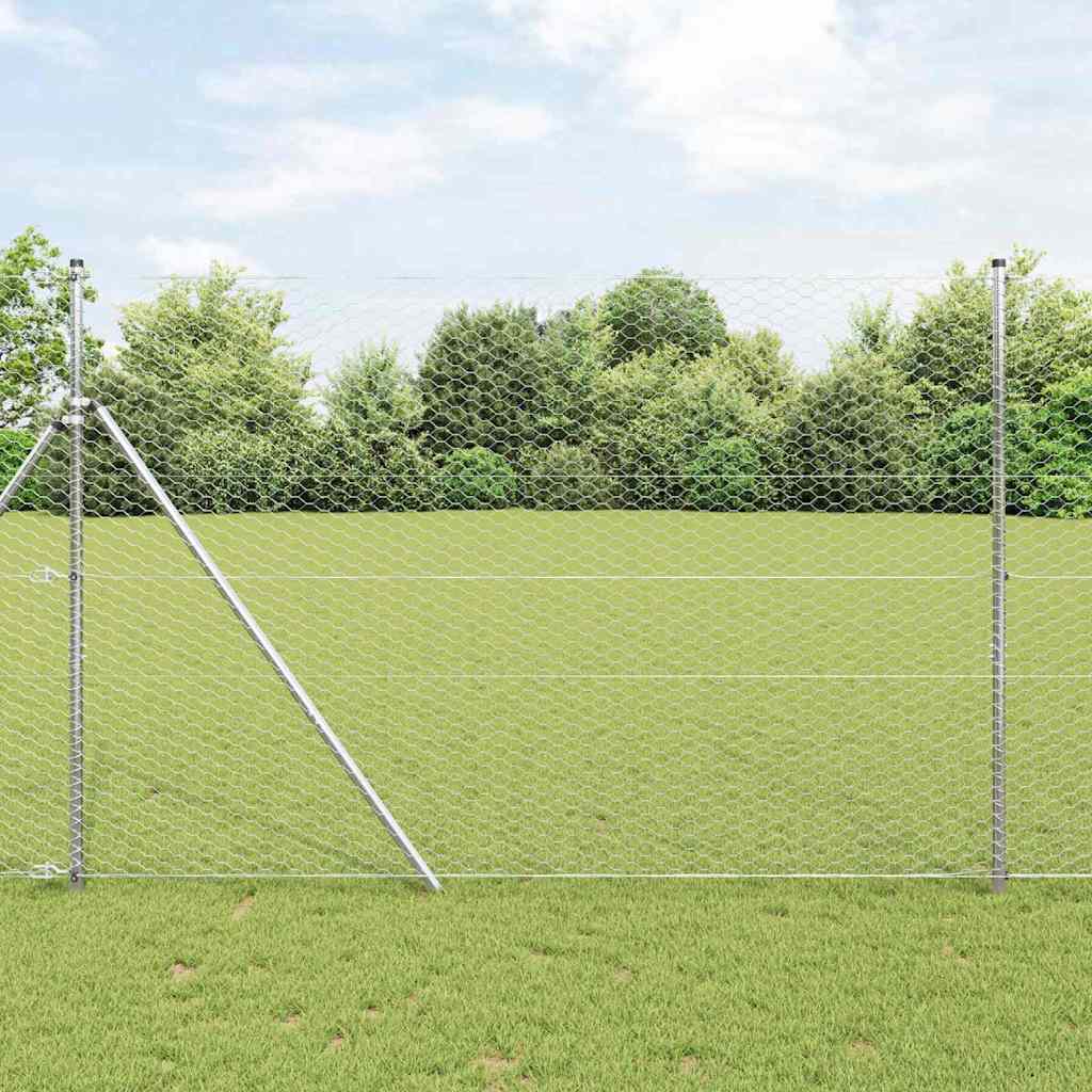Vidaxl hexagon hek zilver 1,6 x 25 m gegalvaniseerd staal