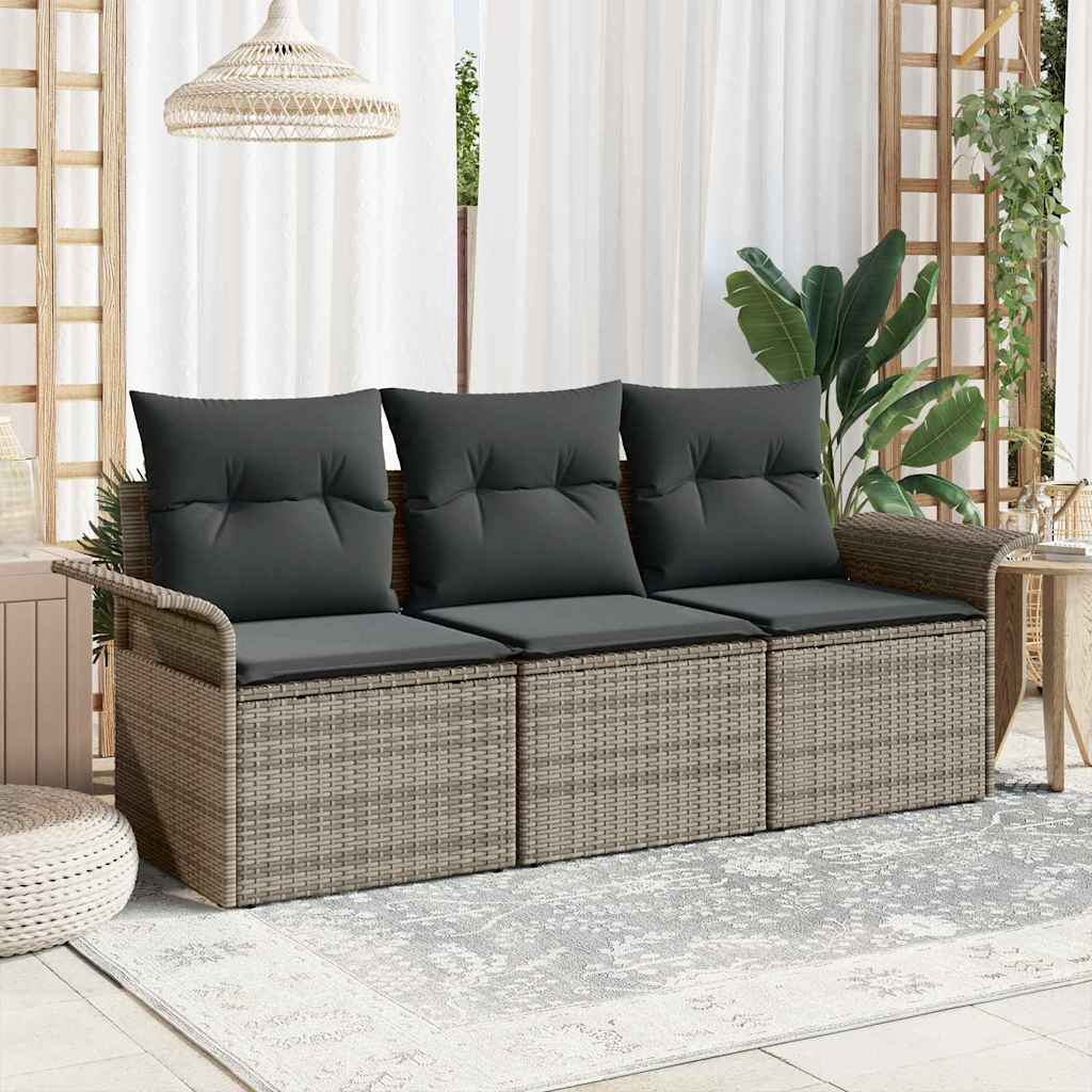 Vidaxl bankstel 3 st 3-aantal zitplaatsen grijs poly rattan