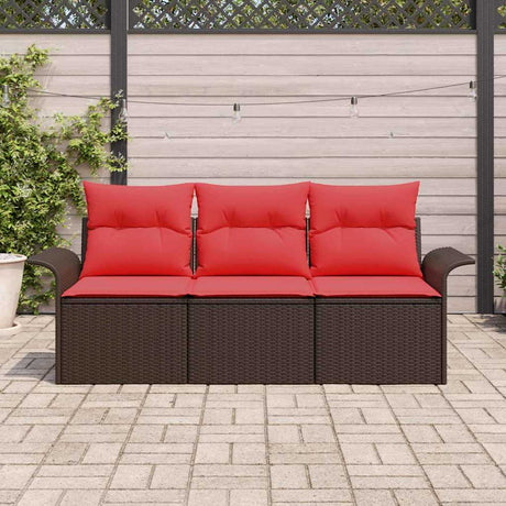 Vidaxl bankstel 3 st 3-aantal zitplaatsen bruin en rood poly rattan