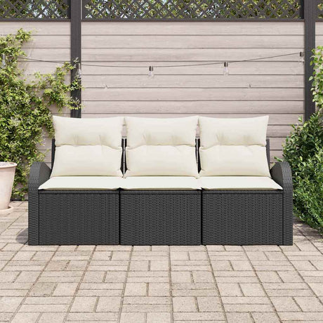 Vidaxl tuin sofa set met kussen 3 pcs zwart poly riet