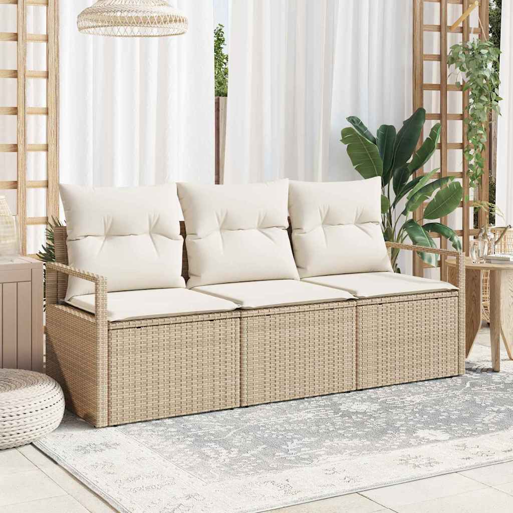 Vidaxl bankstel 3 st beige poly rattan