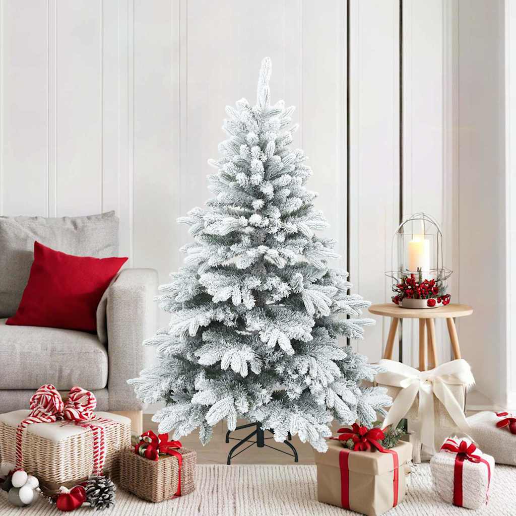Vidaxl kunst kerstboom met geveerde takken, sneeuw bedekt wit 150 cm