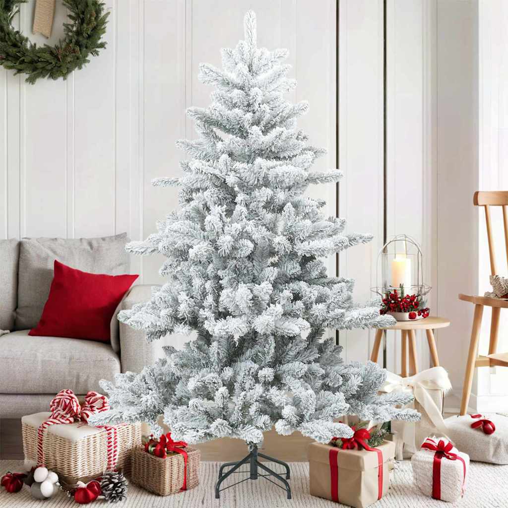 Vidaxl kunst kerstboom met geveerde takken, sneeuw bedekt wit 150 cm