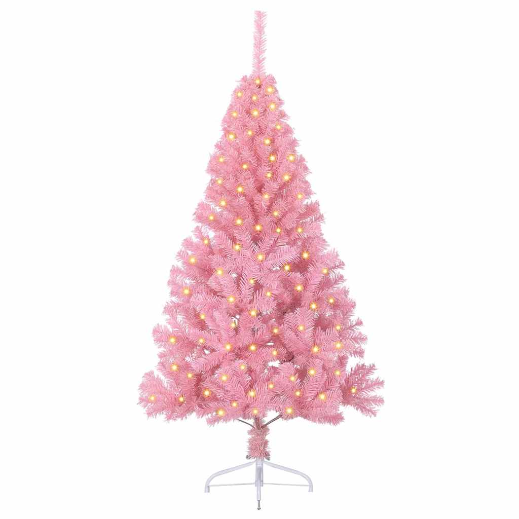 Vidaxl kunstmatig voorverlicht kerstboom met 150 led roze 120 cm pvc