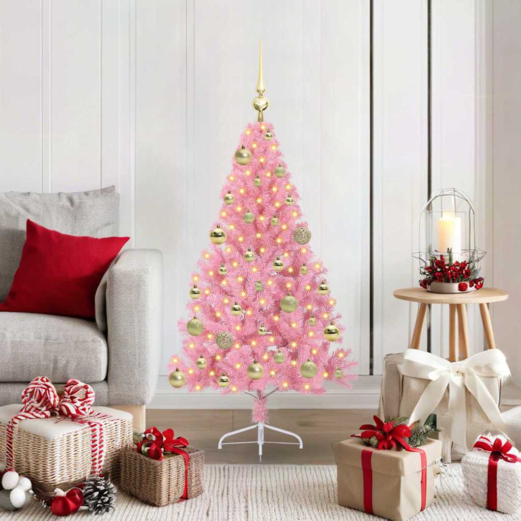 Vidaxl kunstmatig voorverlicht kerstboom met 150 led roze 120 cm pvc