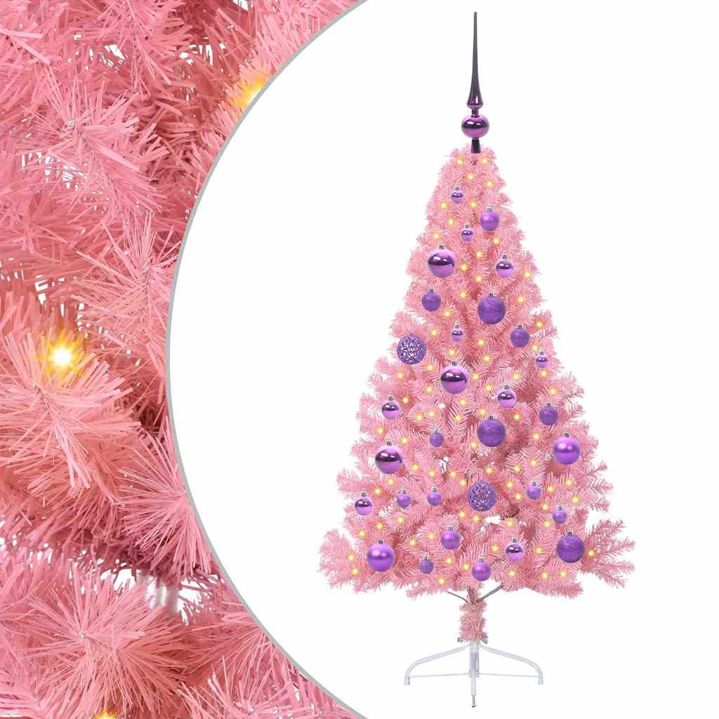 Vidaxl kunstmatig voorverlicht kerstboom met 150 led roze 120 cm pvc