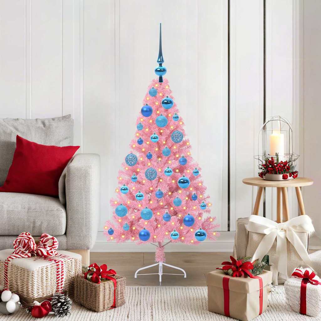 Vidaxl kunstmatig voorverlicht kerstboom met 150 led roze 120 cm pvc
