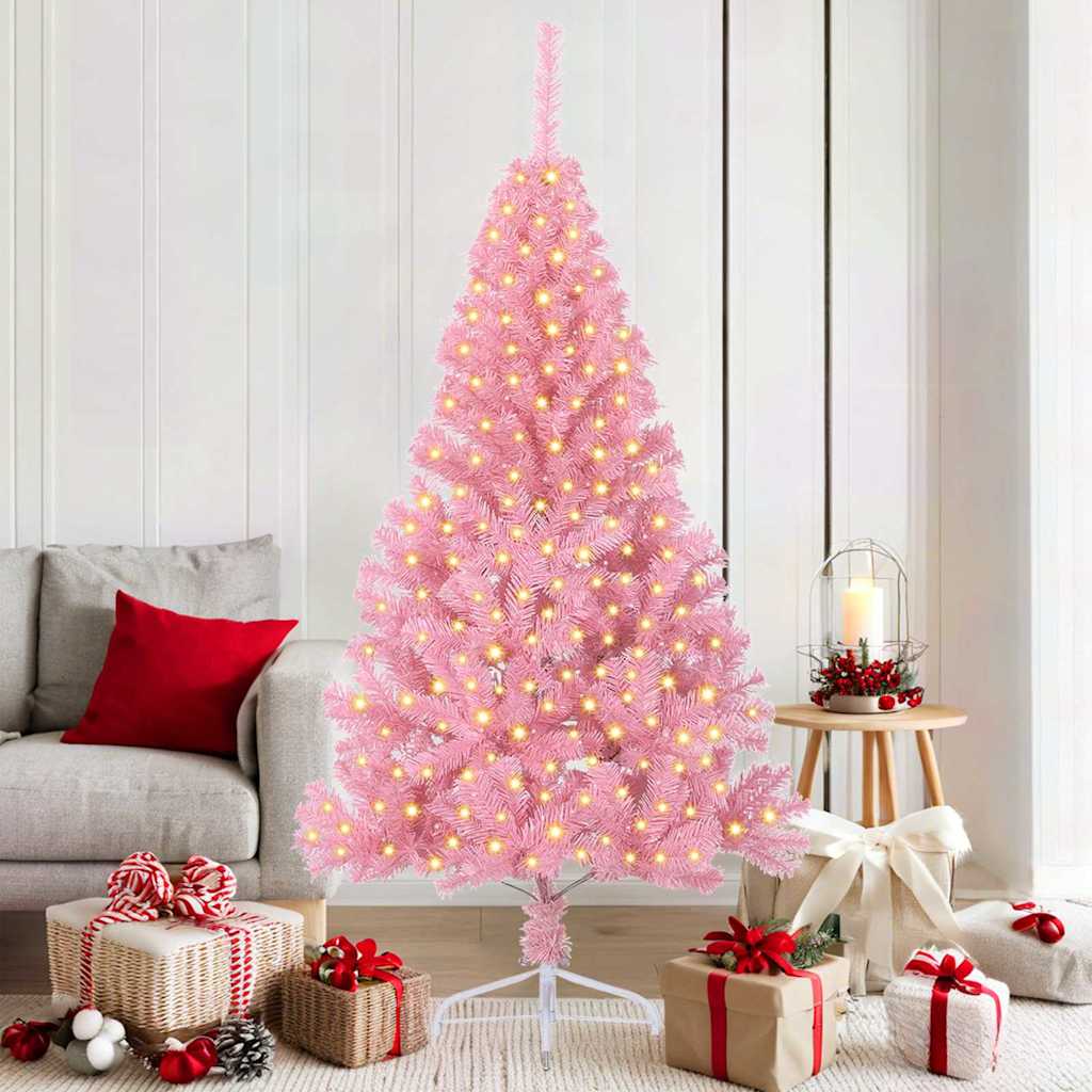 Vidaxl kunstmatig voorverlicht kerstboom met 300 led roze 180 cm pvc
