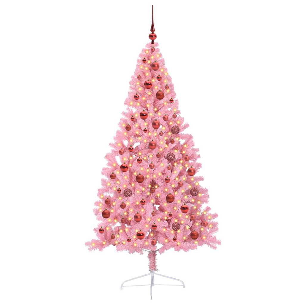 Vidaxl kunstmatig voorverlicht kerstboom met 300 led roze 180 cm pvc