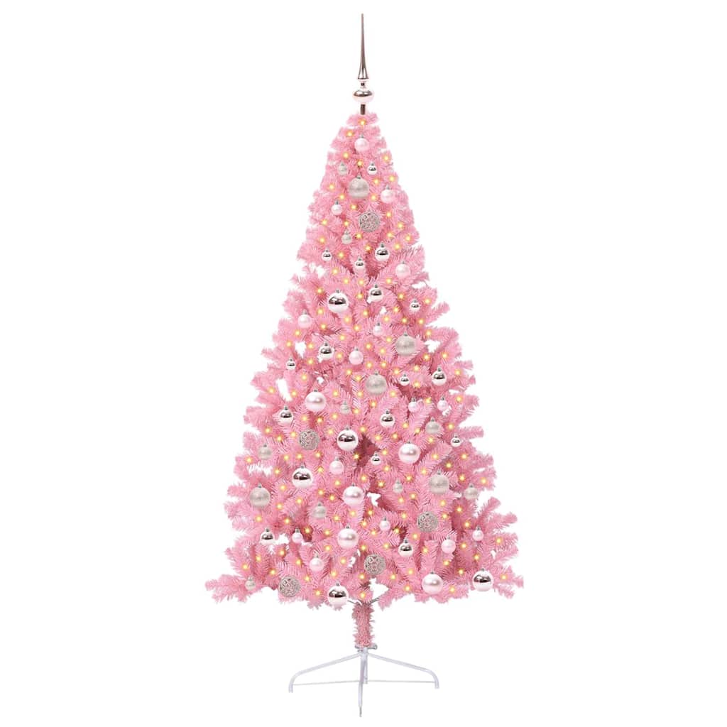 Vidaxl kunstmatig voorverlicht kerstboom met 300 led roze 180 cm pvc